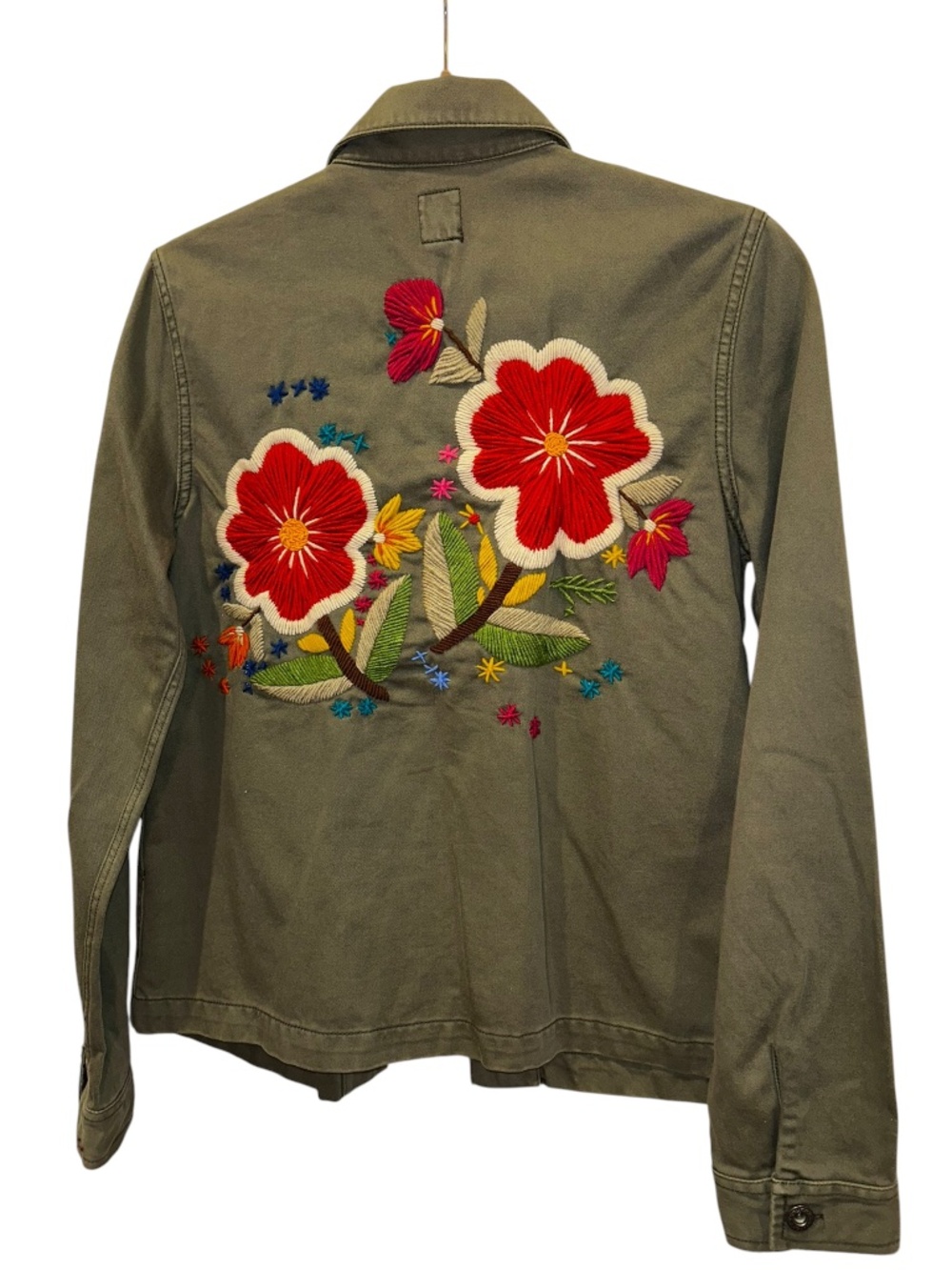 Lucky Brand army green embroidered flowers outdoor supply field military jacketM